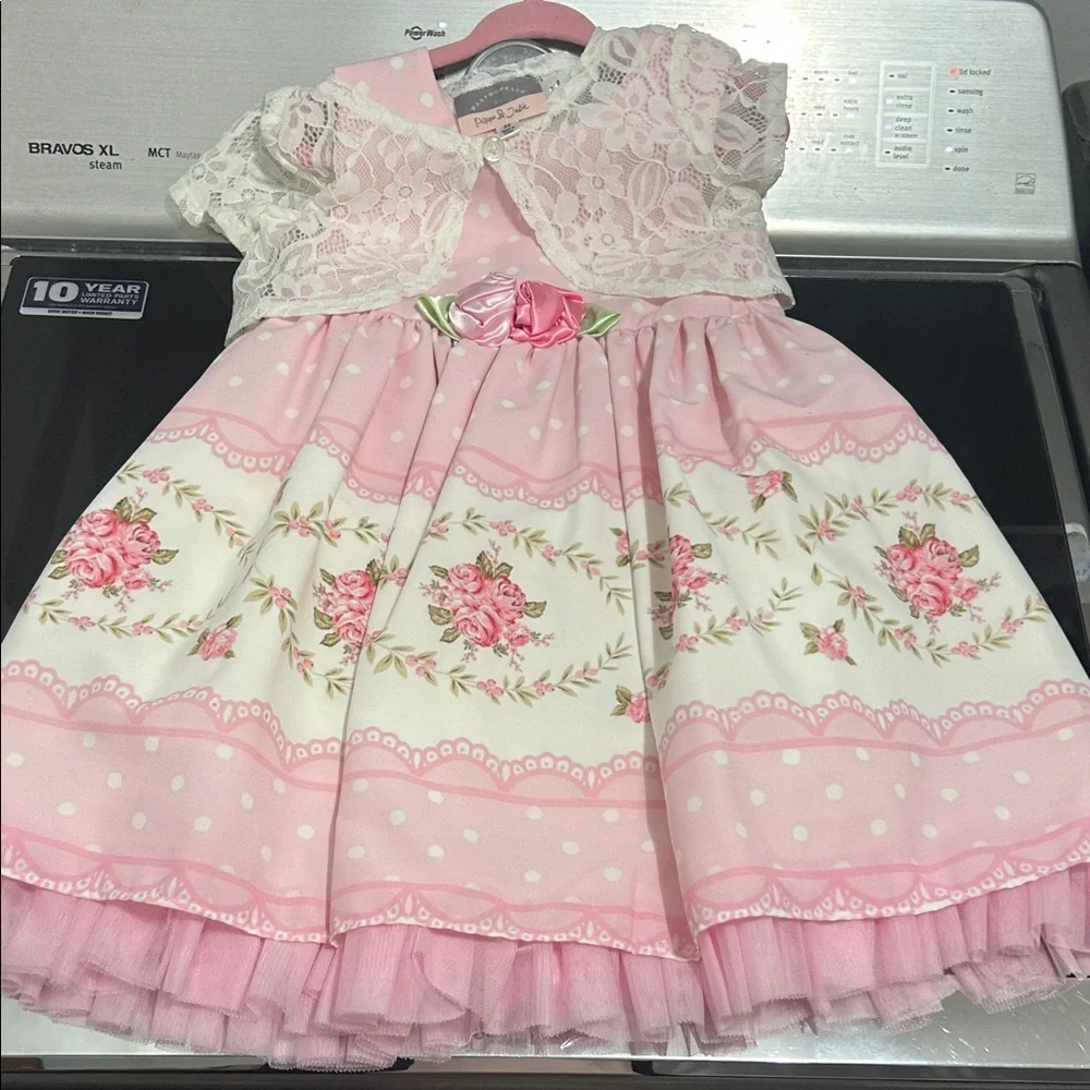 Girls 3T like new lace jacket formal fancy tulle lined rose dress